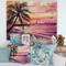Designart - Pink and Purple Palm Beach Sunset - Nautical & Coastal Print on Natural Pine Wood